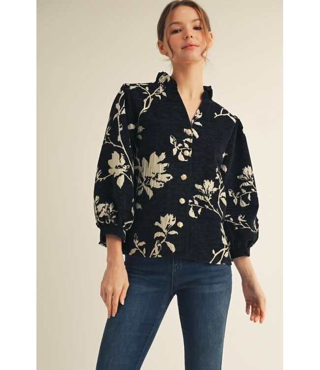 Sophia Button Down Floral Jacquard Top