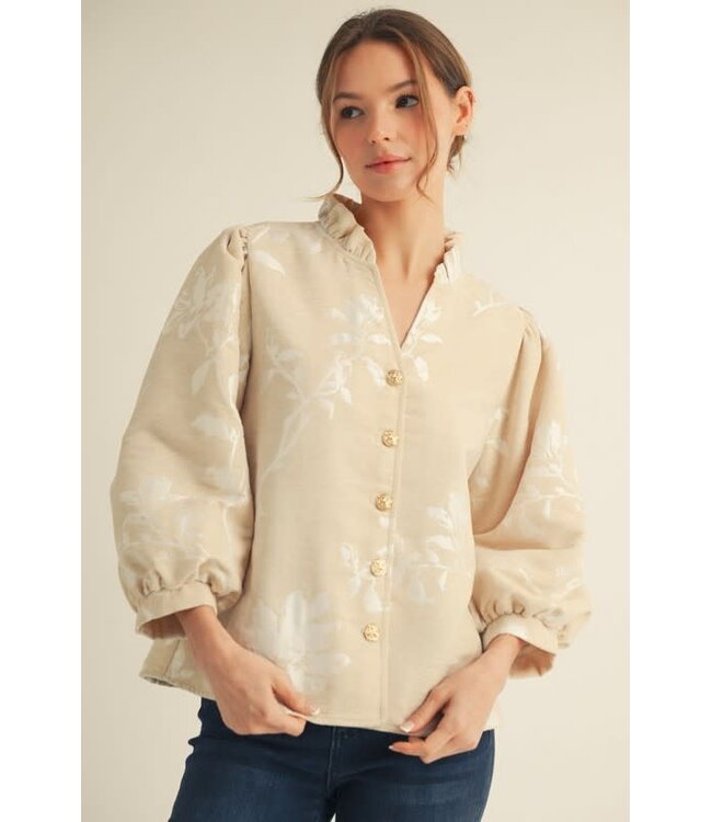 Sophia Button Down Floral Jacquard Top