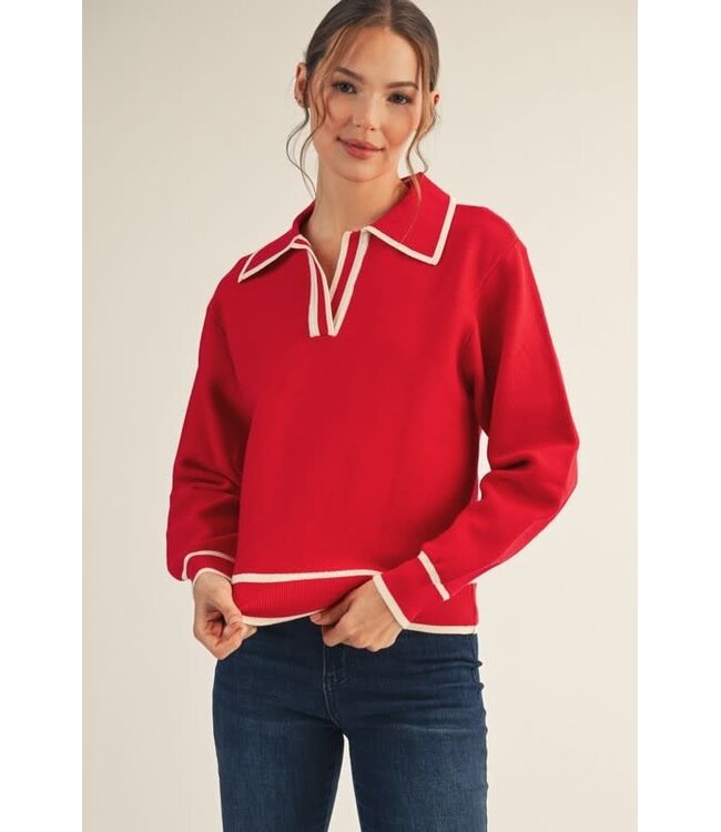 Angel Line Edge Accent Polo Sweater Top