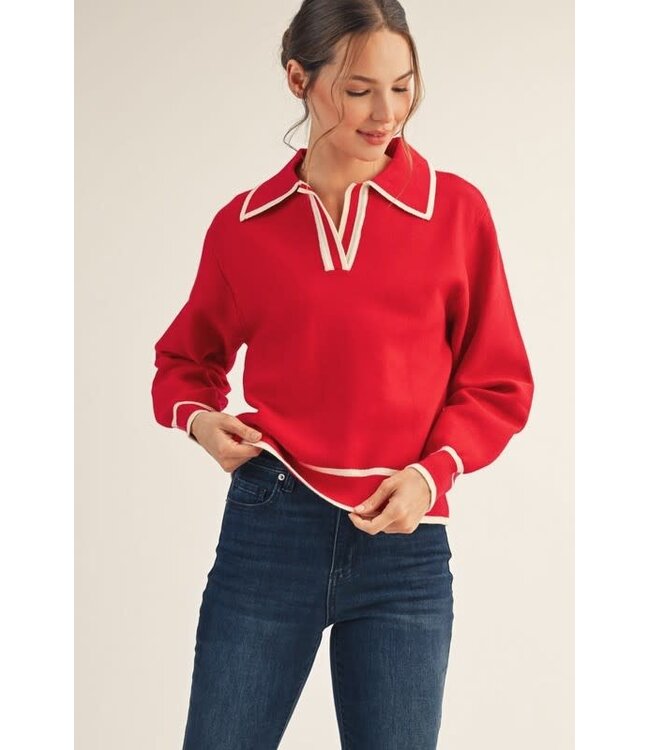 Angel Line Edge Accent Polo Sweater Top