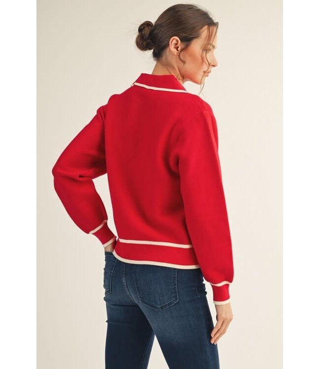Angel Line Edge Accent Polo Sweater Top