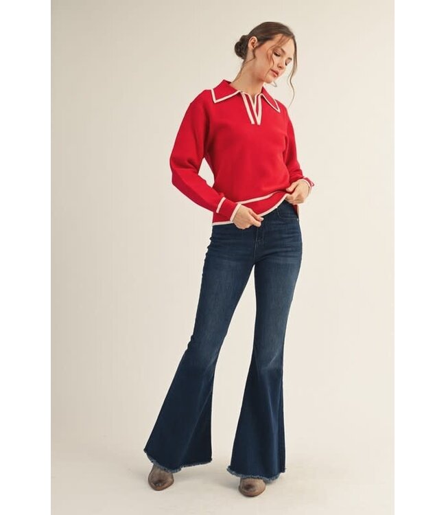 Angel Line Edge Accent Polo Sweater Top