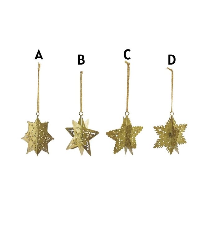 Metal 3D Snowflake Ornament With Cut-Outs, Antique Gold Finish