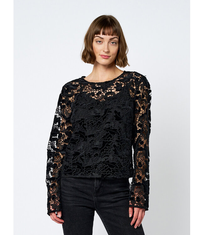 Jetty Velvet Embroidered Lace Long Sleeve Top