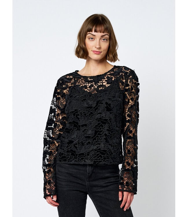 Jetty Velvet Embroidered Lace Long Sleeve Top