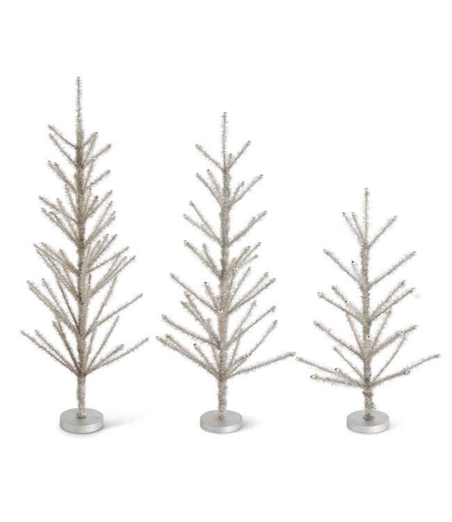 Pewter Tinsel Trees With Beaded Tips - Sold Individually