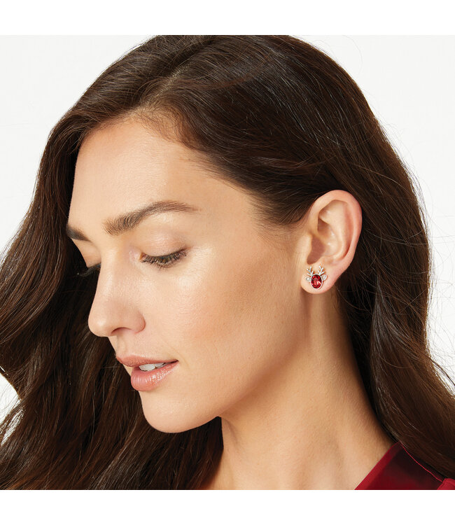 BRIGHTON Reindeer Glitz Mini Post Earrings - Silver/Red