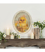 Oval Framed Chick in Basket With Flowers Print
