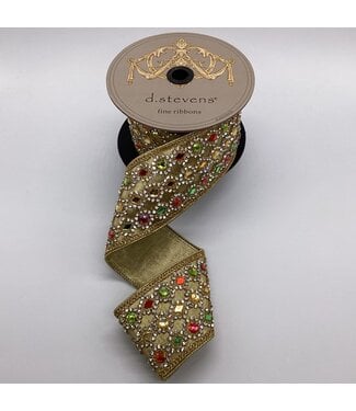 3" x 5yds Metallic Colorful Royal Jewels, Gold