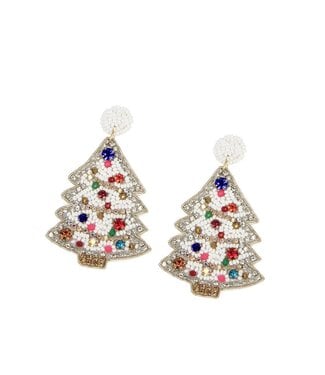 Seed Bead White Christmas Tree Earrings