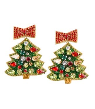 3.5" Rhinestone christmas tree With Bow Earrings