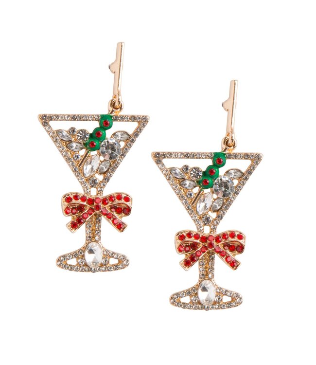 2.25" Crystal Martini With Bow Earrings