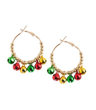 Gold Beaded Jingle Bell Hoop Earrings