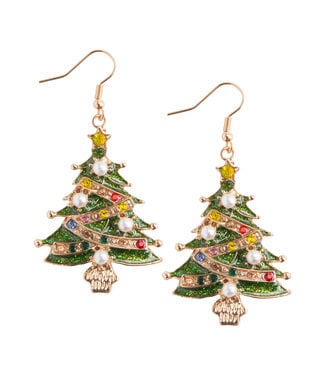 Crystal and Pearl Decorated Christmas Tree Earrings