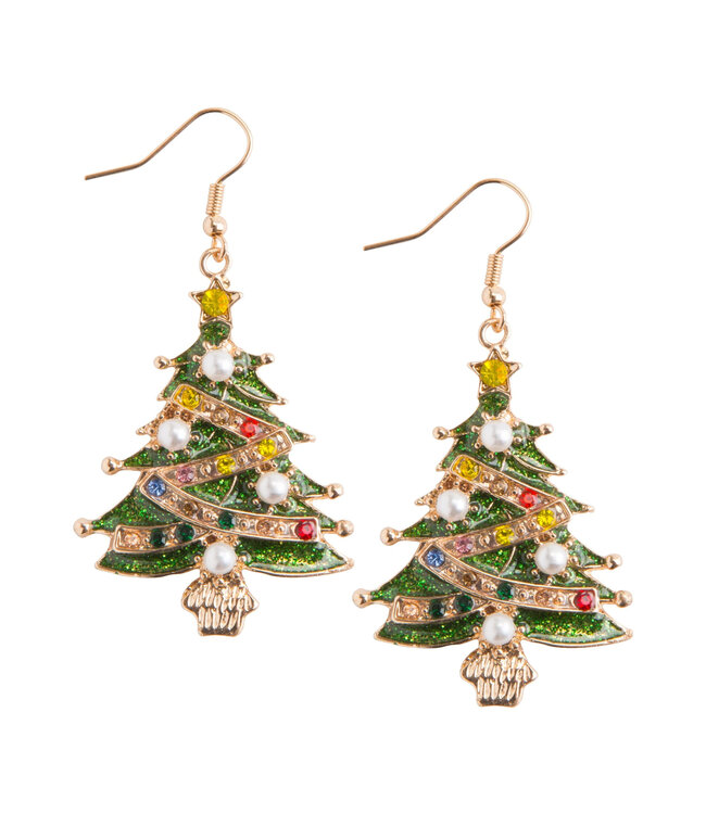 Crystal and Pearl Decorated Christmas Tree Earrings