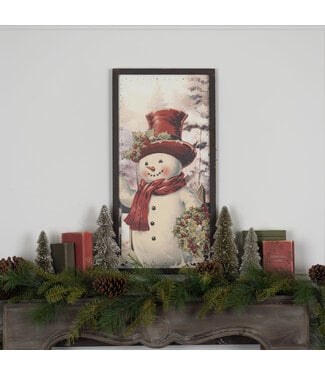 28" Snowman with Holly Wreath Print