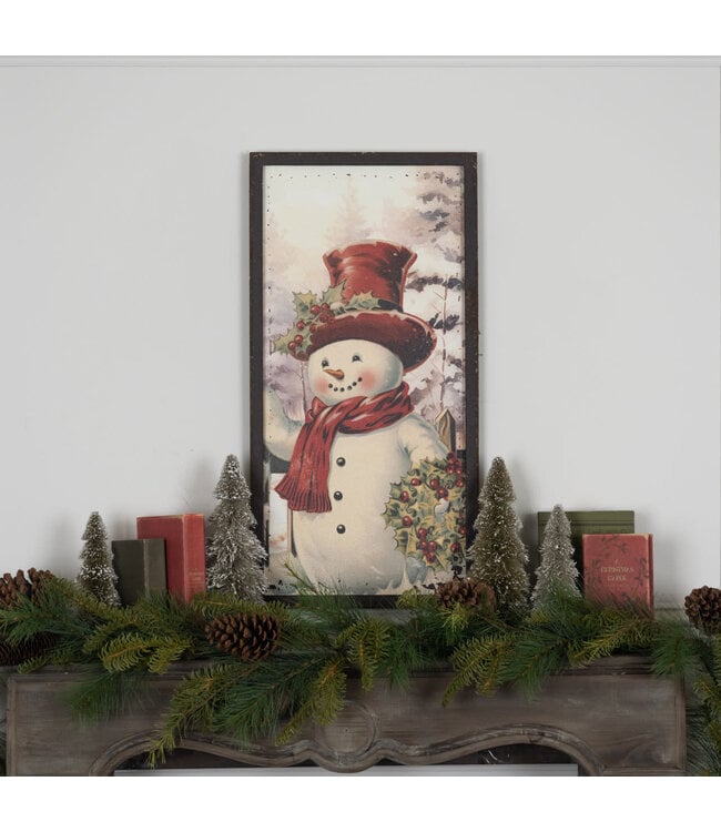 28" Snowman with Holly Wreath Print
