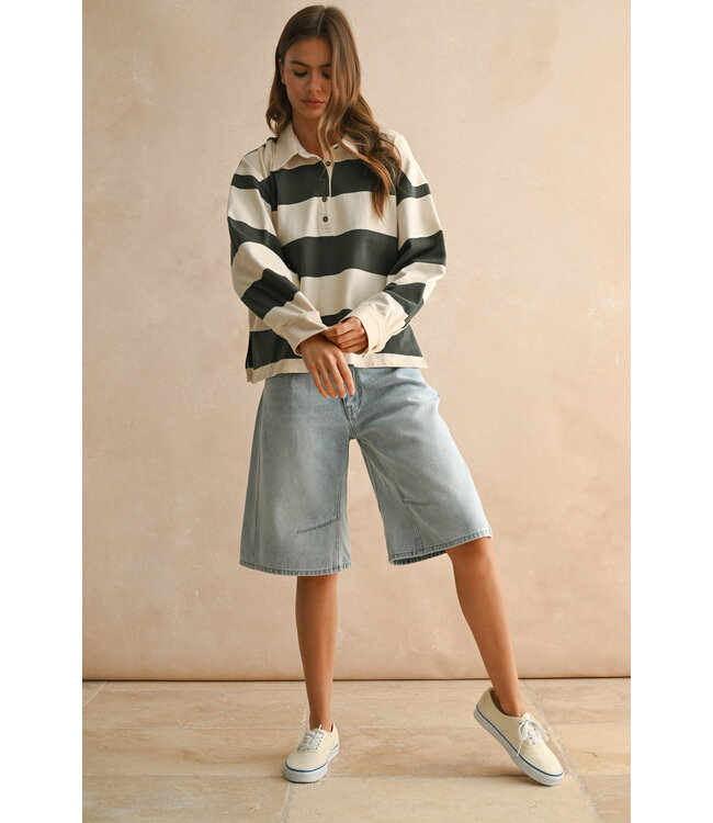 Aria Long Sleeve Wide Panel Knitted Shirt