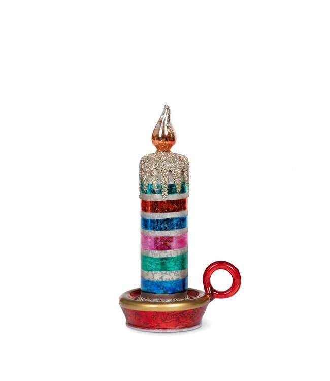 5" Retro Stripe Glass Tabletop Candle