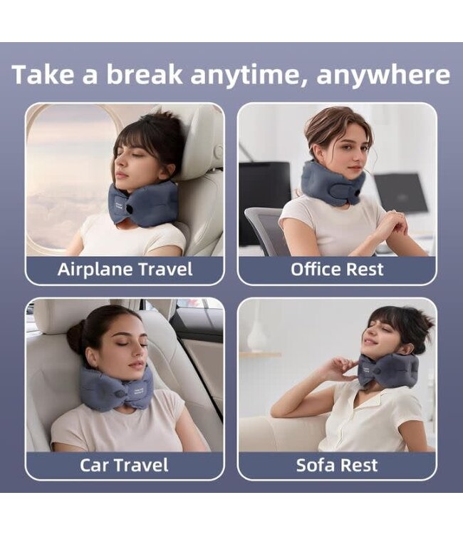 Inflating Neck Pillow with Case/Pump Light Gray