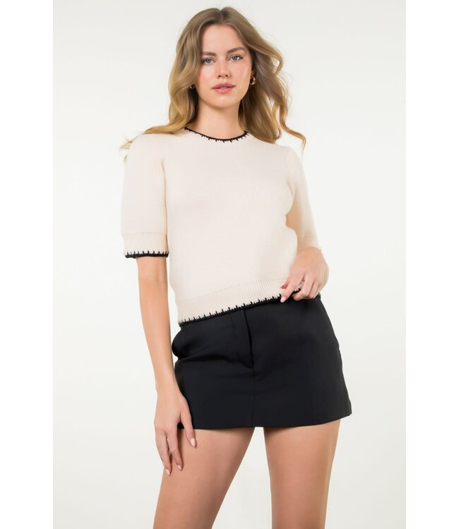 Naomi Crew Neck Contrast Detail Knit Top