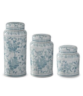 Teal & White Porcelain Chinoiserie Lidded Jar - Sold Individually