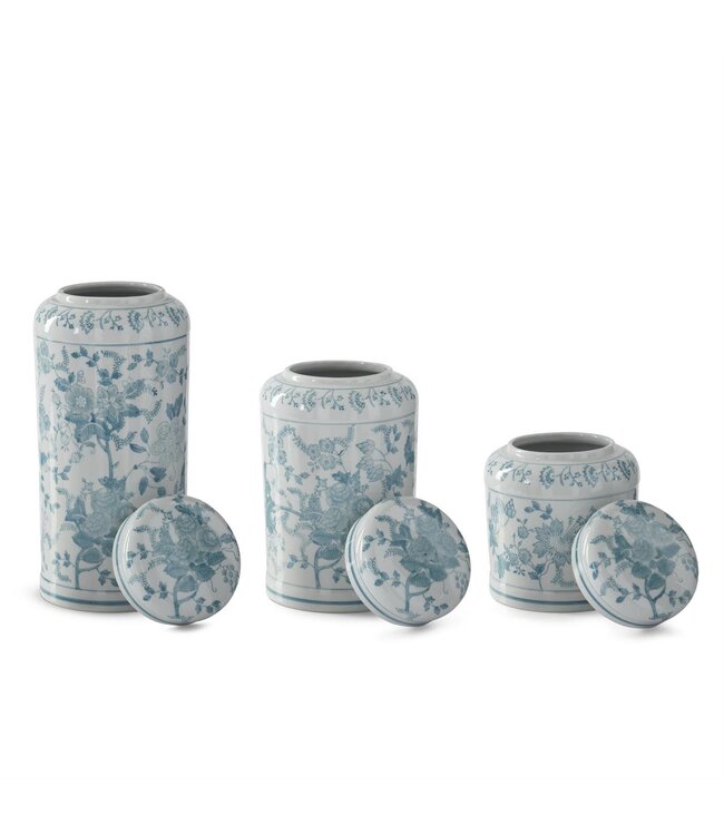 Teal & White Porcelain Chinoiserie Lidded Jar - Sold Individually
