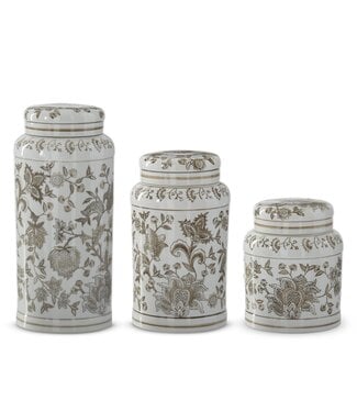 Taupe & White Porcelain Chinoiserie Lidded Jar - Sold Individually