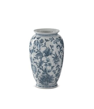 12 Inch Navy Blue & White Porcelain Chinoiserie Vase