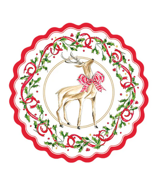 8" Holly Berry Scalloped Salad Plate Gold Foil