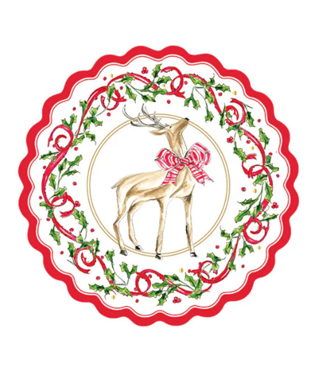 8" Holly Berry Scalloped Salad Plate Gold Foil