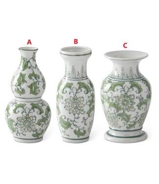 Green & White Ceramic Chinoiserie Bud Vase - Sold Individually