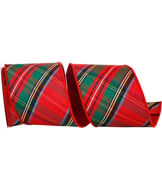 Plaid Dupioni Classic Diagonal Luxe Red Backed Wired Edge Ribbon