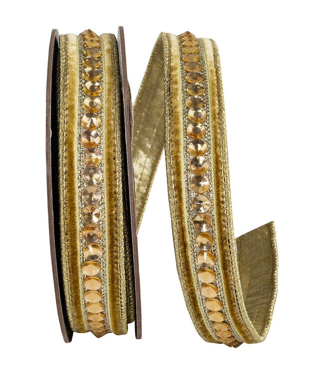 Jeweled Center Plush Velvet Deluxe Metallic Dupioni Backed Wired Edge Ribbon