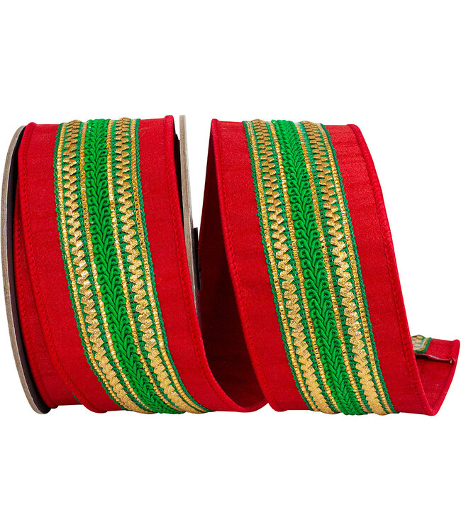 Regal Stripe Green Trimming Dupioni Deluxe Wired Edge Ribbon