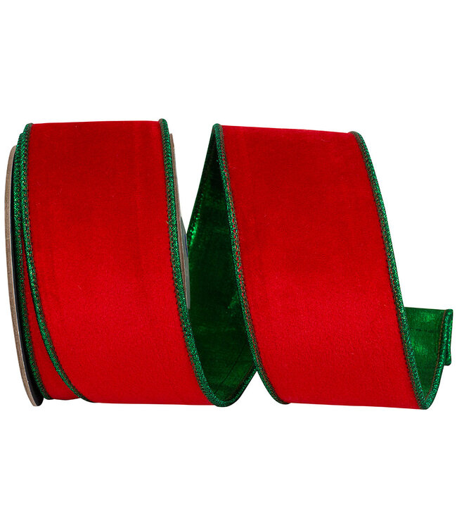 2-1/2 inch Velvet Touch Deluxe Metallic Green Dupioni Backed Wired Edge Ribbon