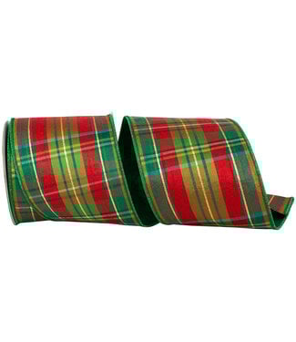 Plaid Verde Tradition Deluxe Backed Wired Edge Ribbon - Green/Red