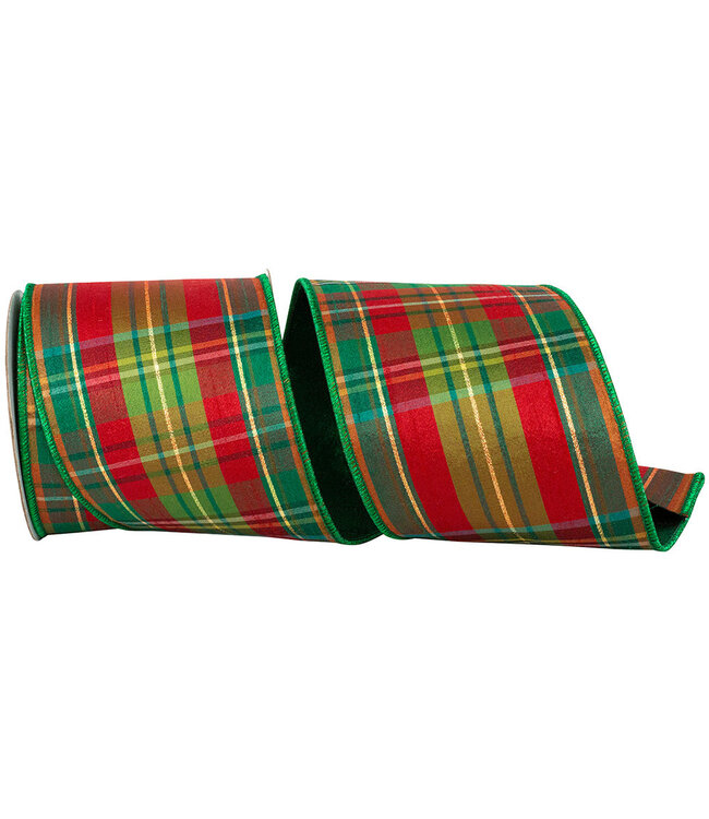 Plaid Verde Tradition Deluxe Backed Wired Edge Ribbon - Green/Red