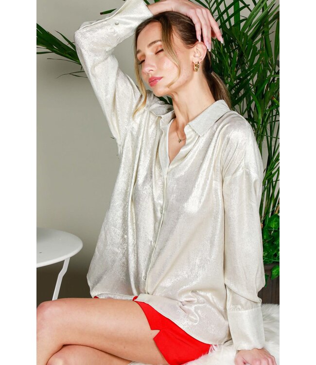 JELLYCAT Aria V-neck Long Sleeve Metallic Woven Blouse Top