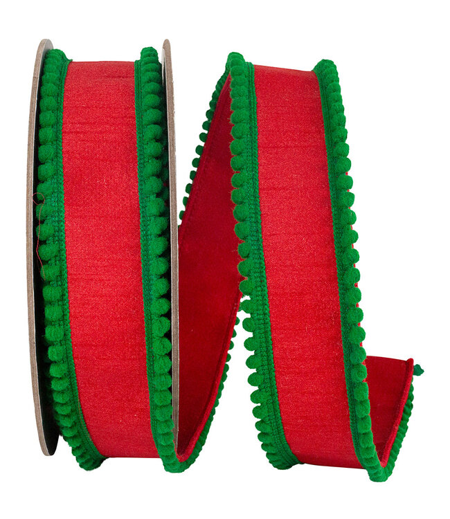 Pom Pom Mini Edge Trimming Dupioni Deluxe Wired Edge Ribbon