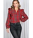 Chloe Edge Trim Ruffle Accents Plaid Blouse