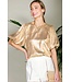 Ellie Bubble Short Sleeve Metallic Woven Blouse Top
