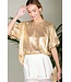 Ellie Bubble Short Sleeve Metallic Woven Blouse Top