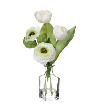 12 Inch Ranunculus in Glass Vase White