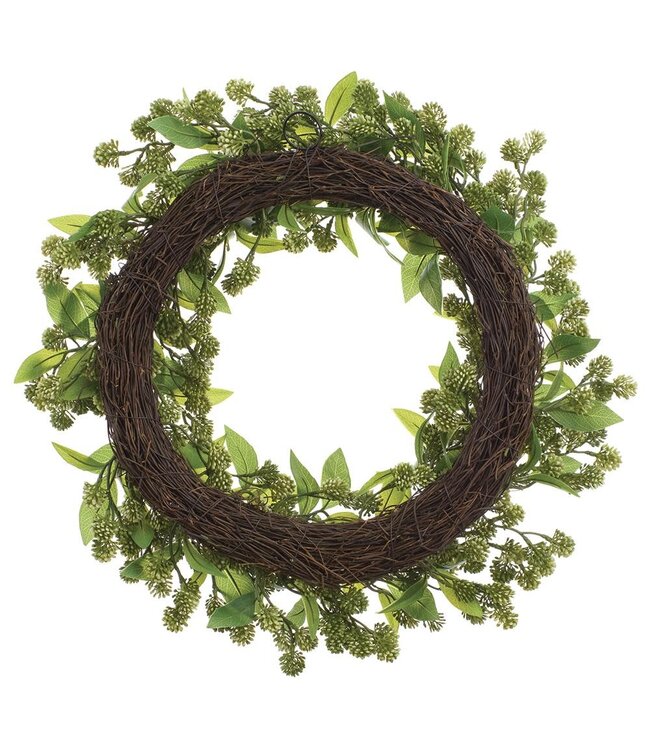 24 Inch Soft PE Sedum Wreath Cream Green