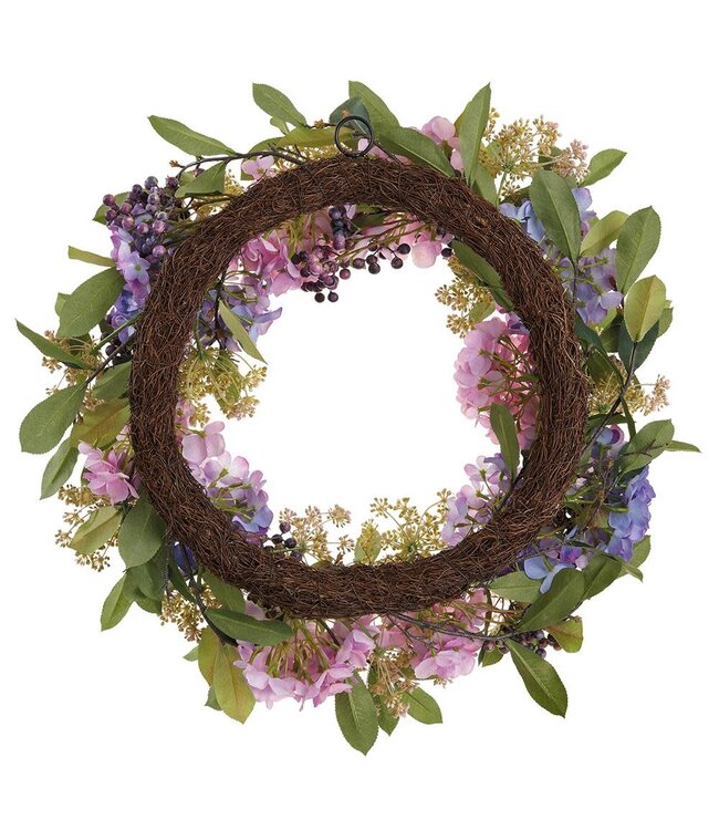 28 Inch Hydrangea/Queen Anne's Lace Wreath Mixed