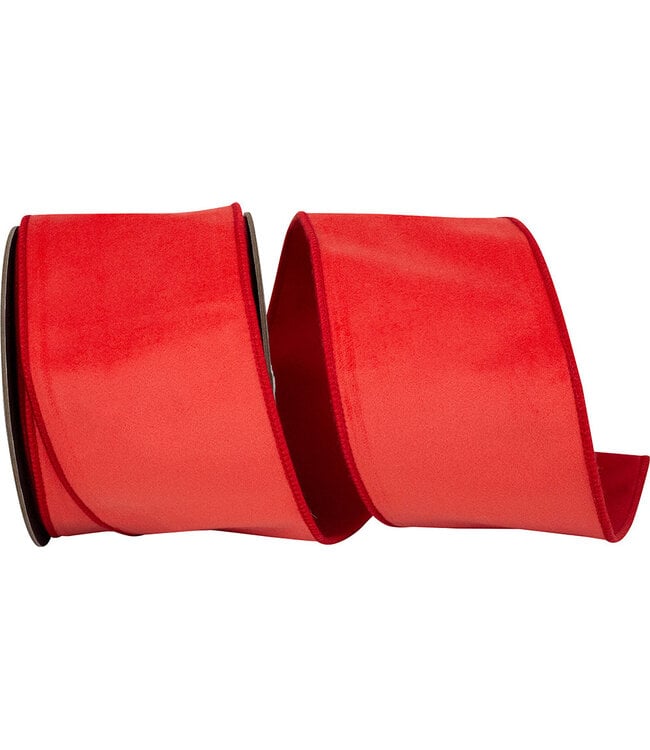 4 Inch Velvet Touch Deluxe Backed Wired Edge Ribbon - Red