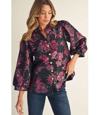 Aries Button Down Floral Jacquard Top