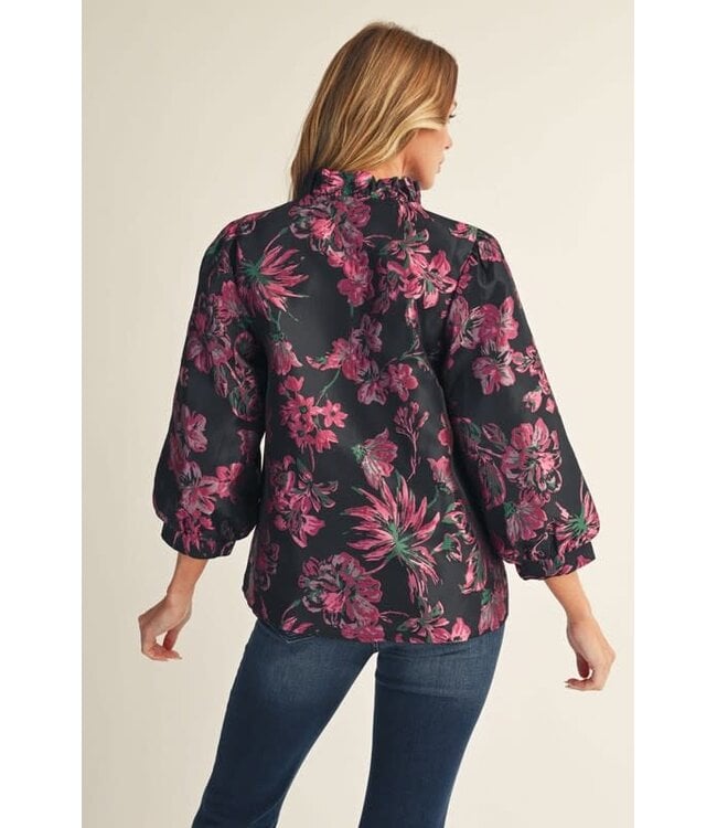 Aries Button Down Floral Jacquard Top