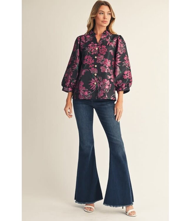 Aries Button Down Floral Jacquard Top